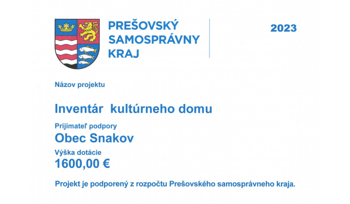 Dotácia Prešovského samosprávneho kraja.