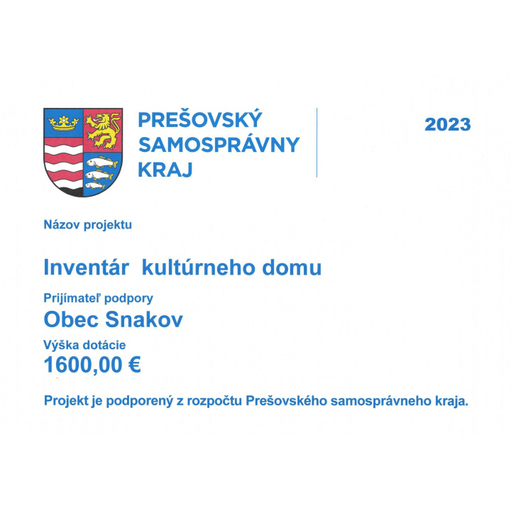 Dotácia Prešovského samosprávneho kraja.